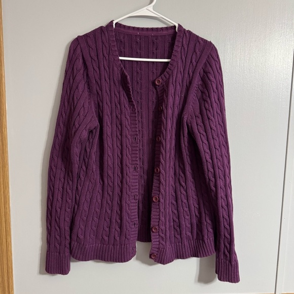 L.L. Bean Purple Cable Knit Cardigan Size Medium - Picture 1 of 4